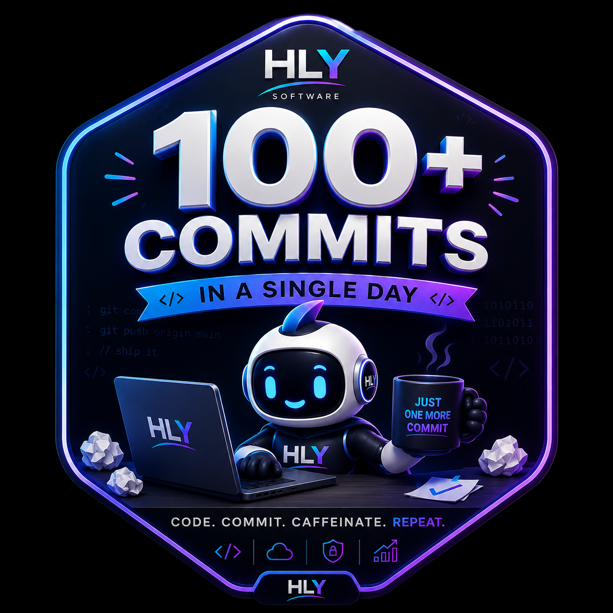 Awarded for making 100 or more source control commits in a single day. A badge celebrating relentless iteration, caffeine-fuelled coding sessions, and the occasional "just one more commit" that turned into one hundred.